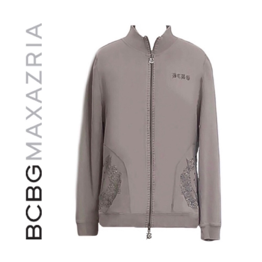 BCBG Studded Mandala Lightweight Zip Sweatshirt